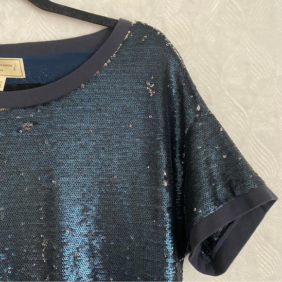 Anthropologie Moulinette Soeurs Interstellar Sequin Dress Blue Sz Small Shift - Picture 8 of 12